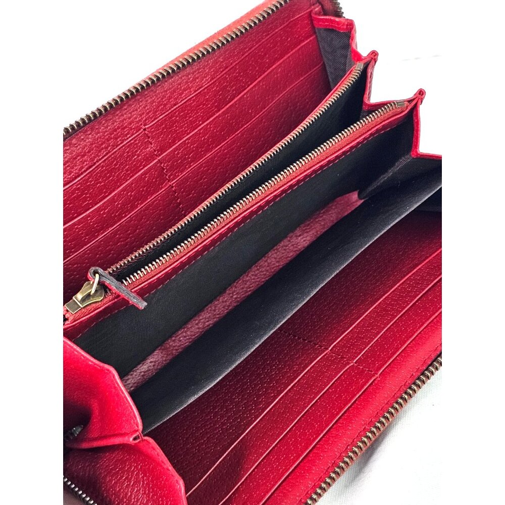GUCCI Queen Margaret Bee Rhinestone Red Supreme Continental Wallet Zip Monogram - Picture 5 of 10
